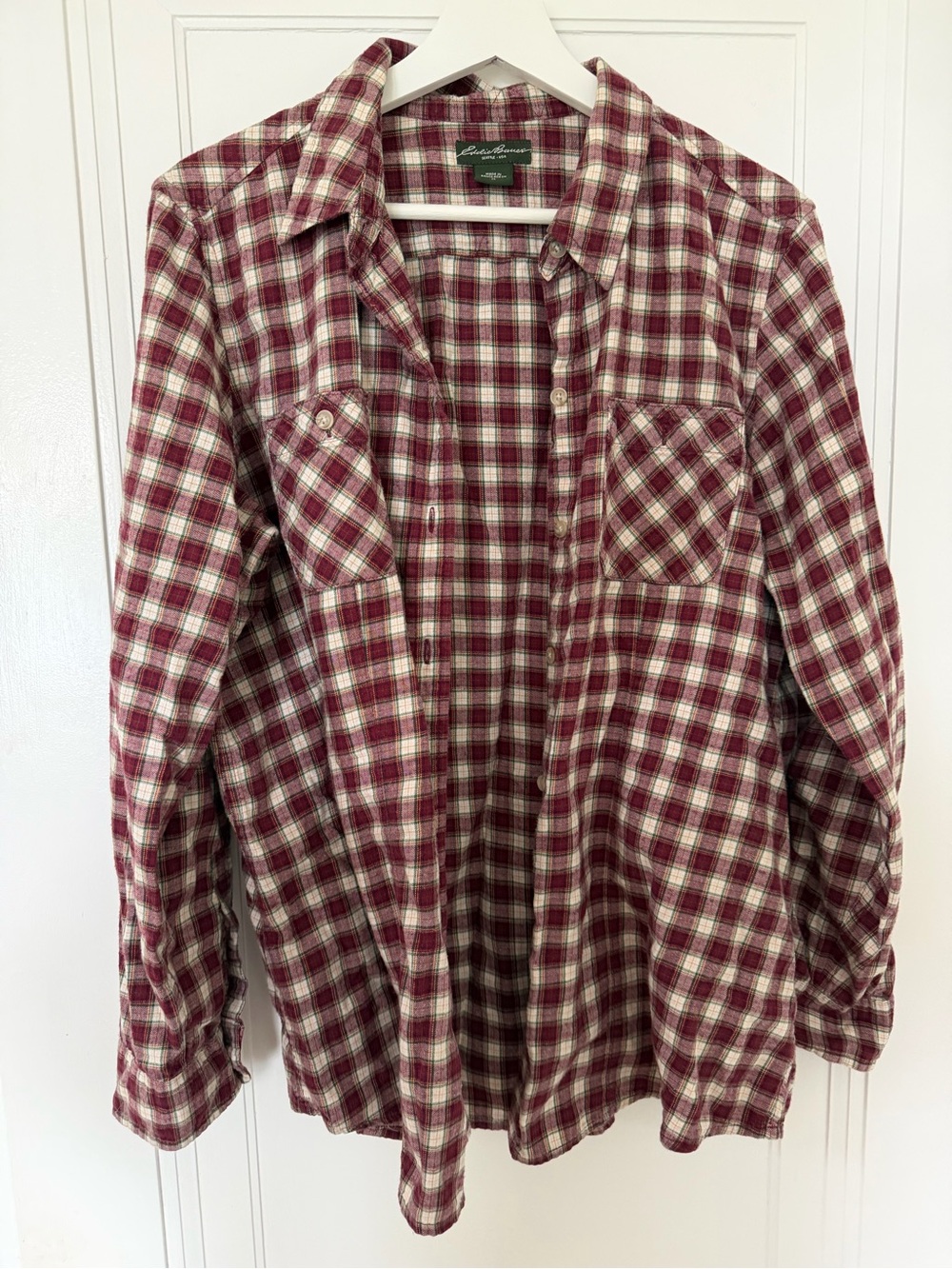 Eddie Bauer Red and Cream Plaid Button-Down Shirt